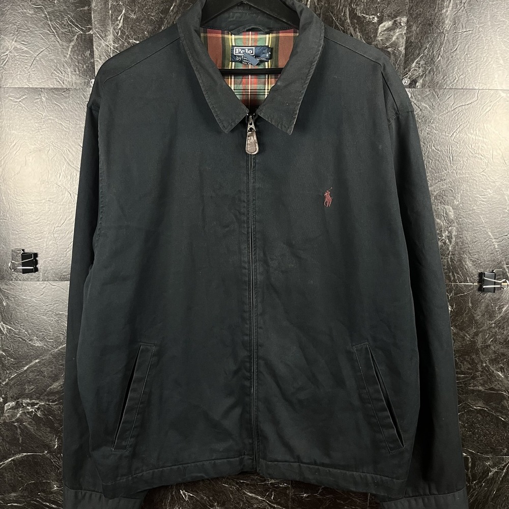 Polo Ralph Lauren Men's Black Vtg Cotton Plaid Harrington Jacket XXL